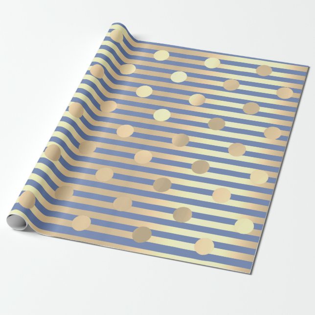 Polka dots Rand Champaigne Guld Blue Pastel Presentpapper (Utrullad)