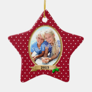 Polka dots Red and Holly Photo Ram Julgransprydnad Keramik