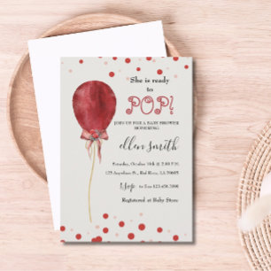 Polka dots Red Balloon Redo till Pop Inbjudningar
