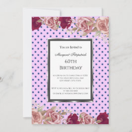 Polka dots Red Rosa ros Birthday Inbjudningar
