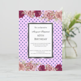 Polka dots Red Rosa ros Birthday Inbjudningar