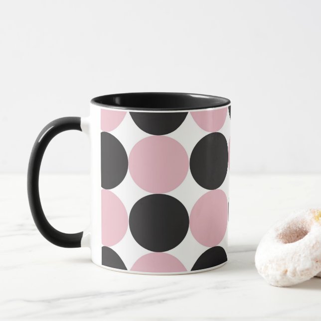 Polka dots Rosa & Black Mugg (Med munk)