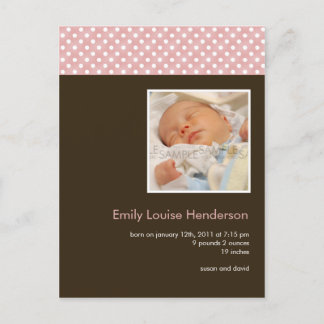 Polka dots Rosa/Brun ・ Meddelande från Baby Vykort