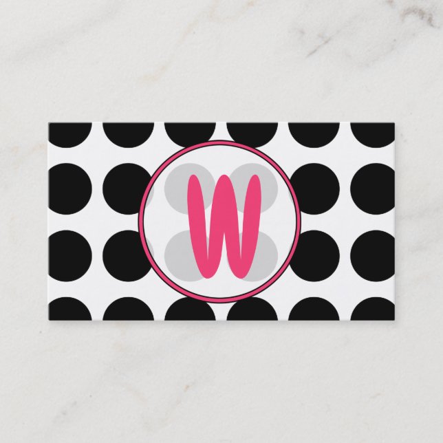 Polka dots/rosa Monogrammodevisitkort Visitkort (Framsida)