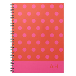 Polka dots Rosa och röd Orange i monogrammet Anteckningsbok