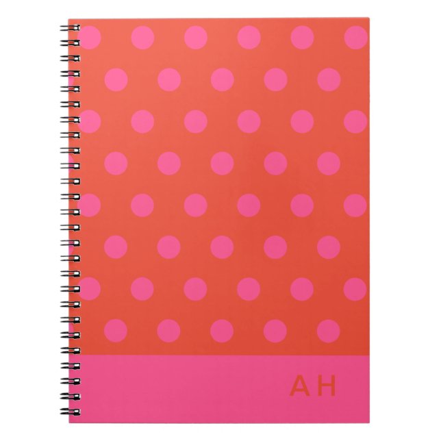 Polka dots Rosa och röd Orange i monogrammet Anteckningsbok (Framsidan)