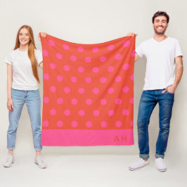 Polka dots Rosa och röd Orange i monogrammet Fleecefilt
