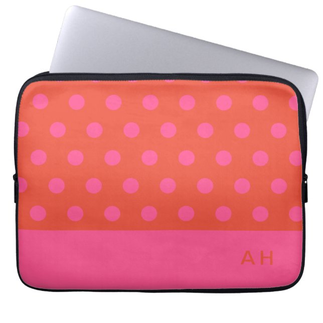 Polka dots Rosa och röd Orange i monogrammet Laptop Fodral (Framsidan)