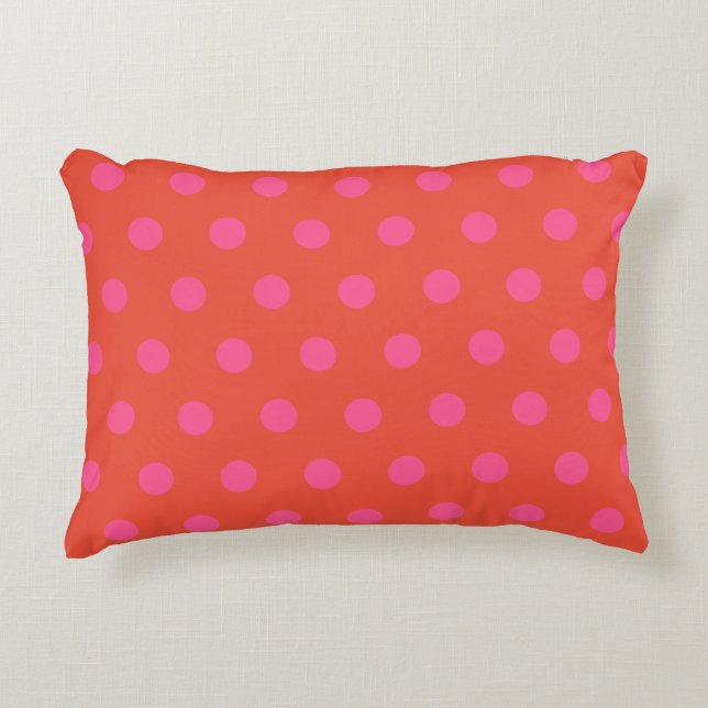 Polka dots Rosa och röd Orange i monogrammet Prydnadskudde (Framsidan)