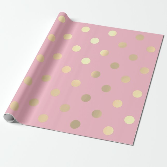 Polka dots Rosa ros Pastel Champaigne Guld Presentpapper (Utrullad)