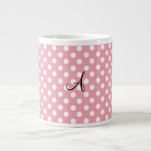Polka dots rosa, vitt monogram jumbo mugg