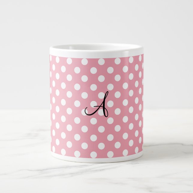 Polka dots rosa, vitt monogram jumbo mugg (Framsidan)