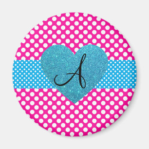 Polka dots rosor och vitmonogram magnet