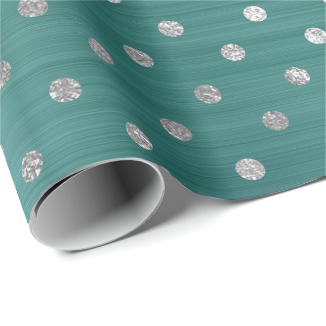 Polka dots Silver Aqua Teal Tropical Metallic VIP Presentpapper (Rullad Hörn)