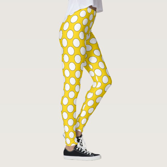 Polka dots sömlös vit mönster/svart kontur leggings (Höger)