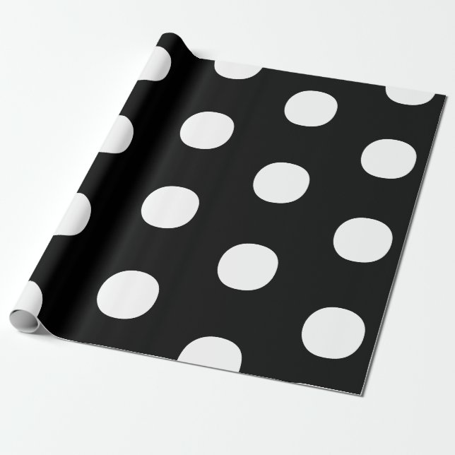 Polka dots Svartvit, stor, fetstilt elegant mönste Presentpapper (Utrullad)