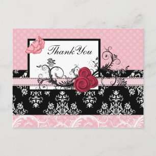 polka dots Tack för pastel rosa Damask Vykort
