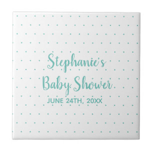 Polka dots Teal Blue White Boy Baby Shower Kakelplatta