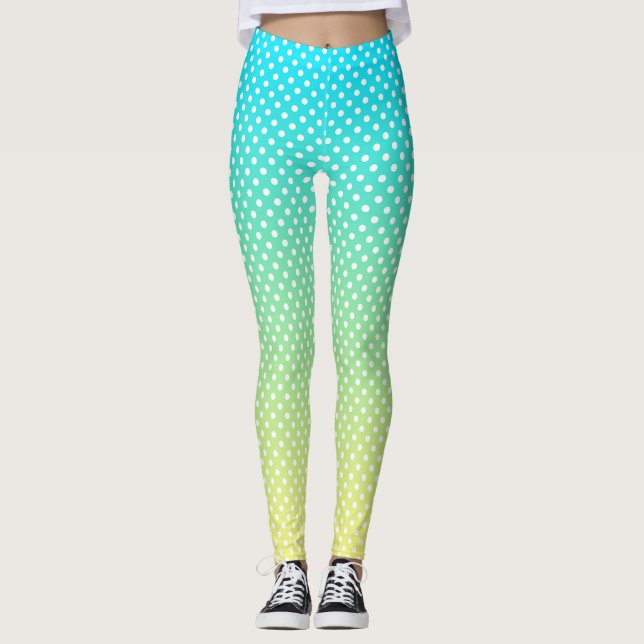 Polka dots Teal Gult Gradient Leggings (Framsida)