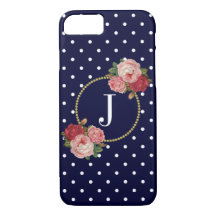 Polka dots Vintage Blommigt Chic Guld Monogram