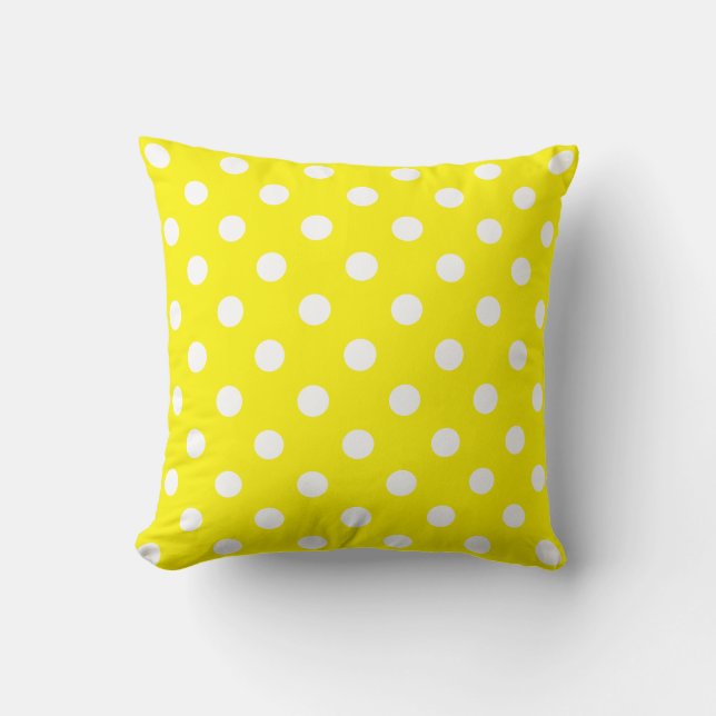 Polka dots - vit på citronen - gult kudde (Framsida)