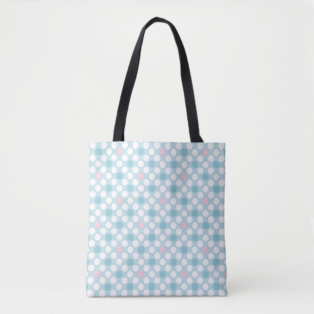 Polka dots, vit rosa, blå retro tygkasse (Framsida)