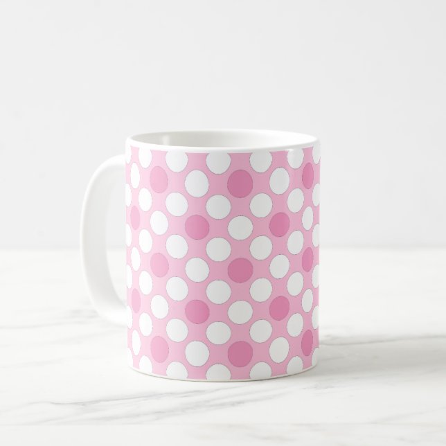 Polka dots vit rosa-retro kaffemugg (Framsida vänster)