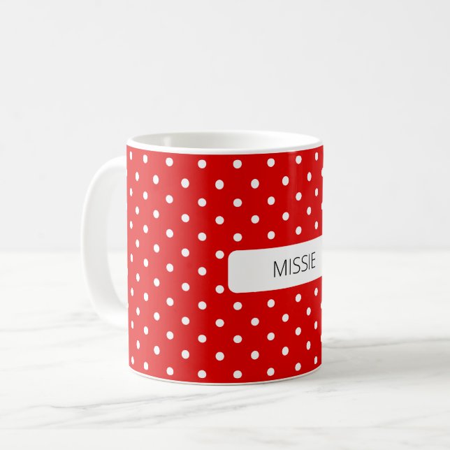 Polka dots White on Red Kaffemugg (Framsida vänster)