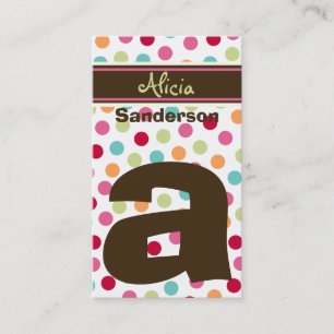 Polka Färg Candy Dots Monogram Alphabet Roligt Cut Visitkort