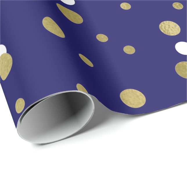 Polka Golden Tiny Dots Confetti Blue Navy Nautical Presentpapper (Rullad Hörn)