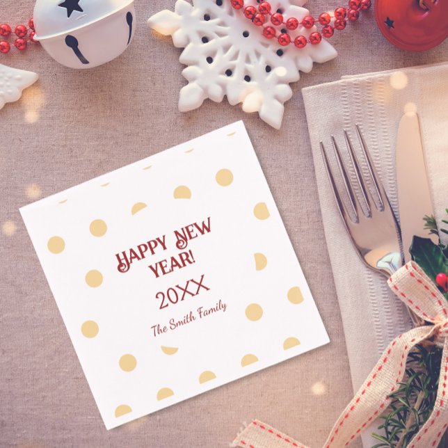 Polka guld Nyårsafton Party Pappersservett (Polka gold New Year's Eve Party Napkin)