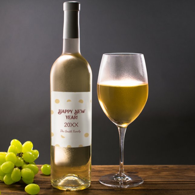 Polka guld Nyårsafton Party Vinflaska Etikett (Polka Gold New Year’s Eve Festive Celebration Wine Label)