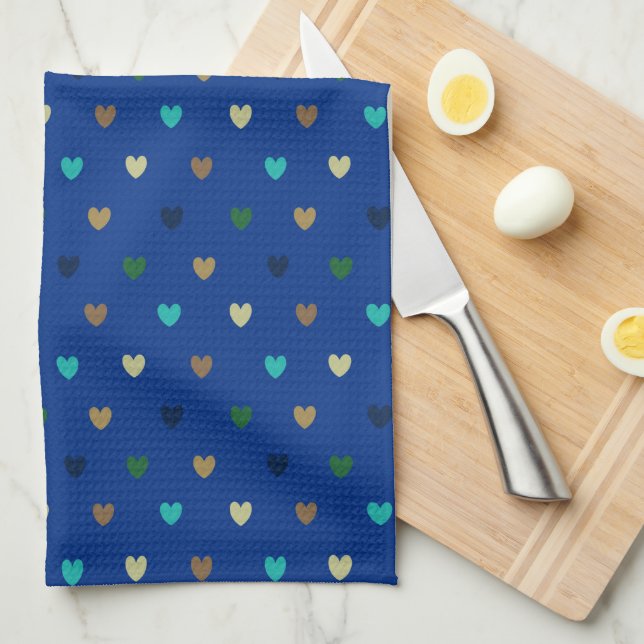 Polka-hjärtan i blåshader kökshandduk (Vikt i Fjärdedel)