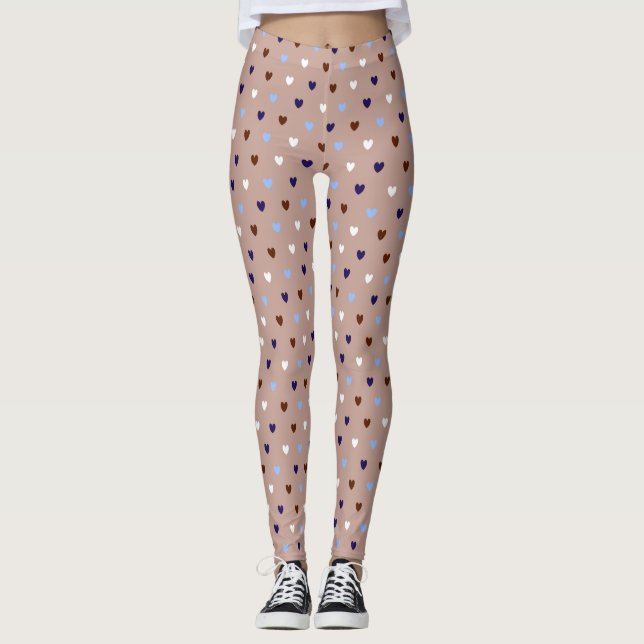 Polka-hjärtan på blek brun leggings (Framsida)
