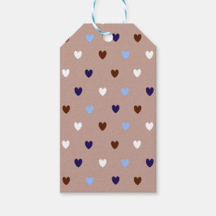 Polka-hjärtan på blek brun presentetikett