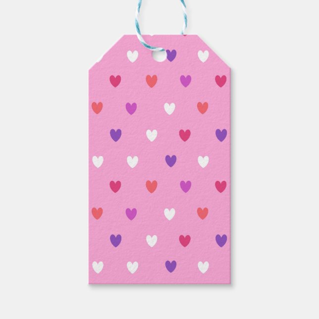 Polka-hjärtan på rosa presentetikett (Framsidan)