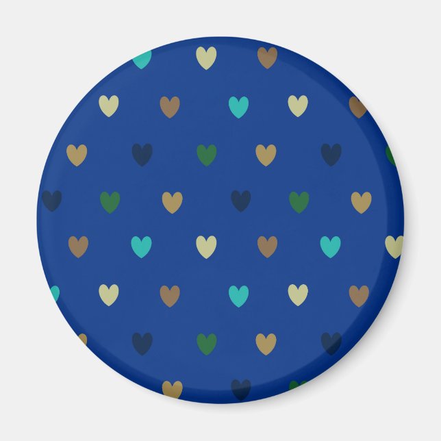 Polka-hjärter i påfågelblå nyanser magnet (Framsidan)