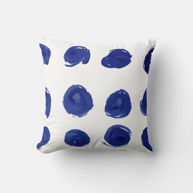 Polka prick, indigo blå akvarell. kudde (Framsida)