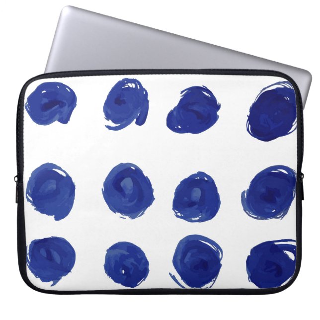 Polka prick, indigo blå akvarell. laptop fodral (Framsidan)