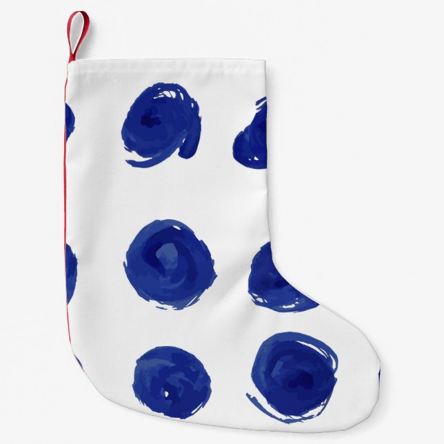 Polka prick, indigo blå akvarell. liten julstrumpa (Framsidan)