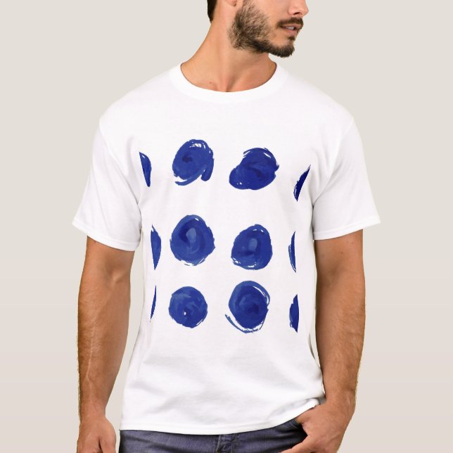 Polka prick, indigo blå akvarell. t shirt (Framsida)