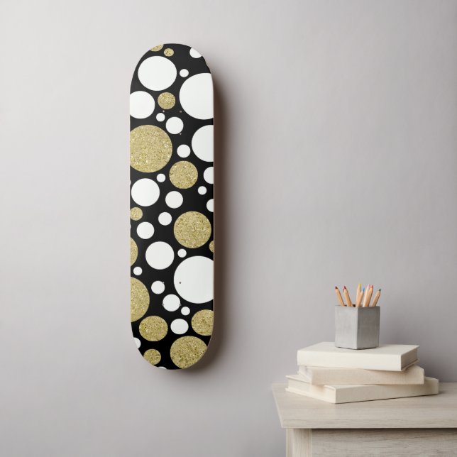 Polka Prickar Guld Mönster Mini Skateboard Bräda 18,5 Cm (Väggkonst)