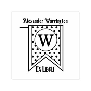 Polka Prickar Initial Banner Monogram Ex Libris Bo Självfärgande Stämpel
