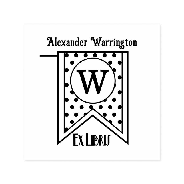 Polka Prickar Initial Banner Monogram Ex Libris Bo Självfärgande Stämpel (Design)