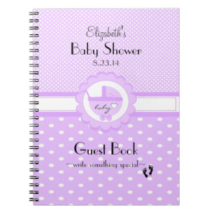 Polka Prickar-Lavendel Baby Shower Gästbok- Anteckningsbok Med Spiral
