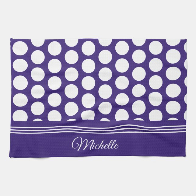 Polka prickar mönster på ultraviolett kökshandduk (Horisontell)