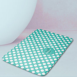 Polka Prickar Turkos & Vit Initial Familjenamn Badrumsmatta