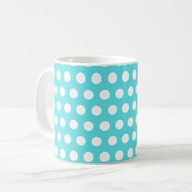 Polka prickar turkosblå kaffemugg (Framsida vänster)