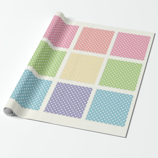Polka-prickfyrkanter, pastel presentpapper (Utrullad)