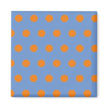Polka-prickkvadratisk magnet (Denim Blue & Orange)